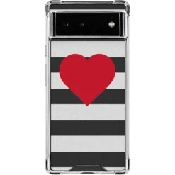 Black And White Striped Heart Google Pixel 6a Clear Case