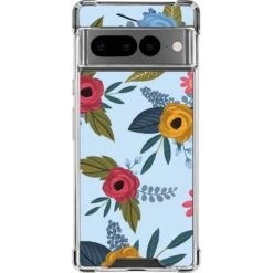 Blue Fall Flowers Google Pixel 7 Pro Clear Case