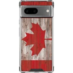 Canadian Flag Dark Wood Google Pixel 7 Clear Case
